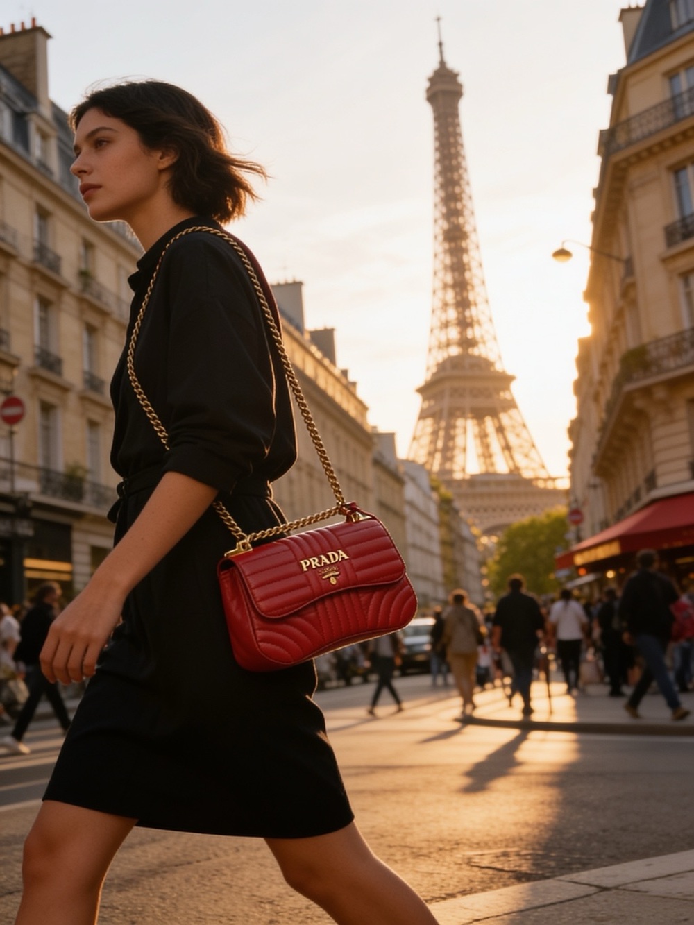 Prada Diagramme Quilted Leather Shoulder Bag in Red with Chain Strap Crossbody - Picture 2 of 16